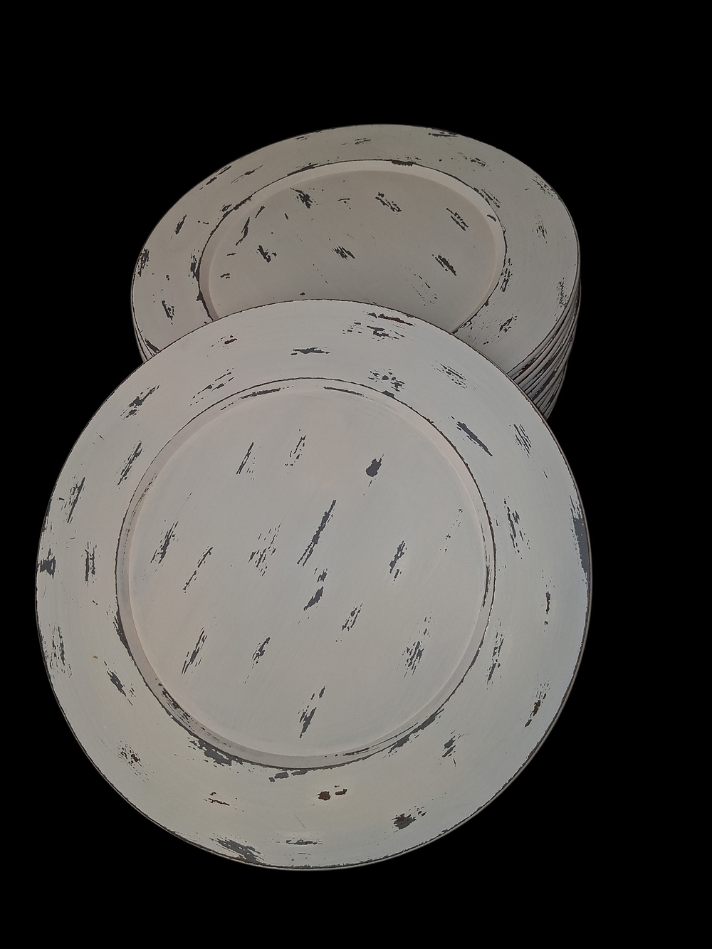 Set of 14 Robert Stanley Distressed White Rustic Charger Plates